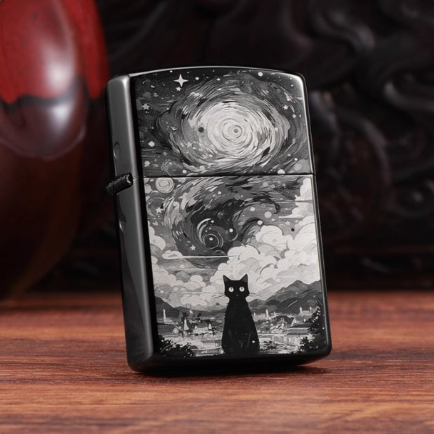 Starry Night Black Cat Flint Lighters