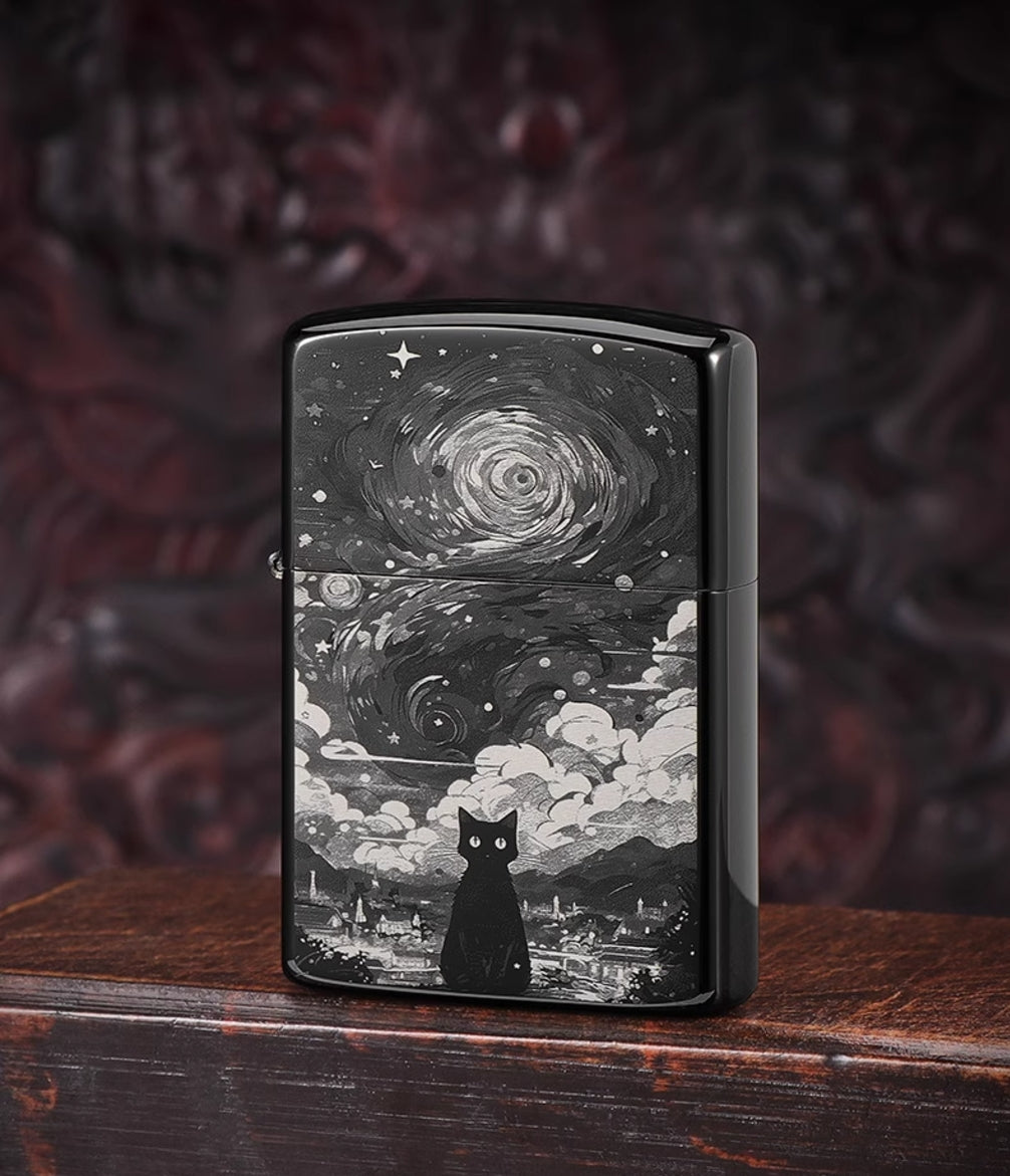 Starry Night Black Cat Flint Lighters