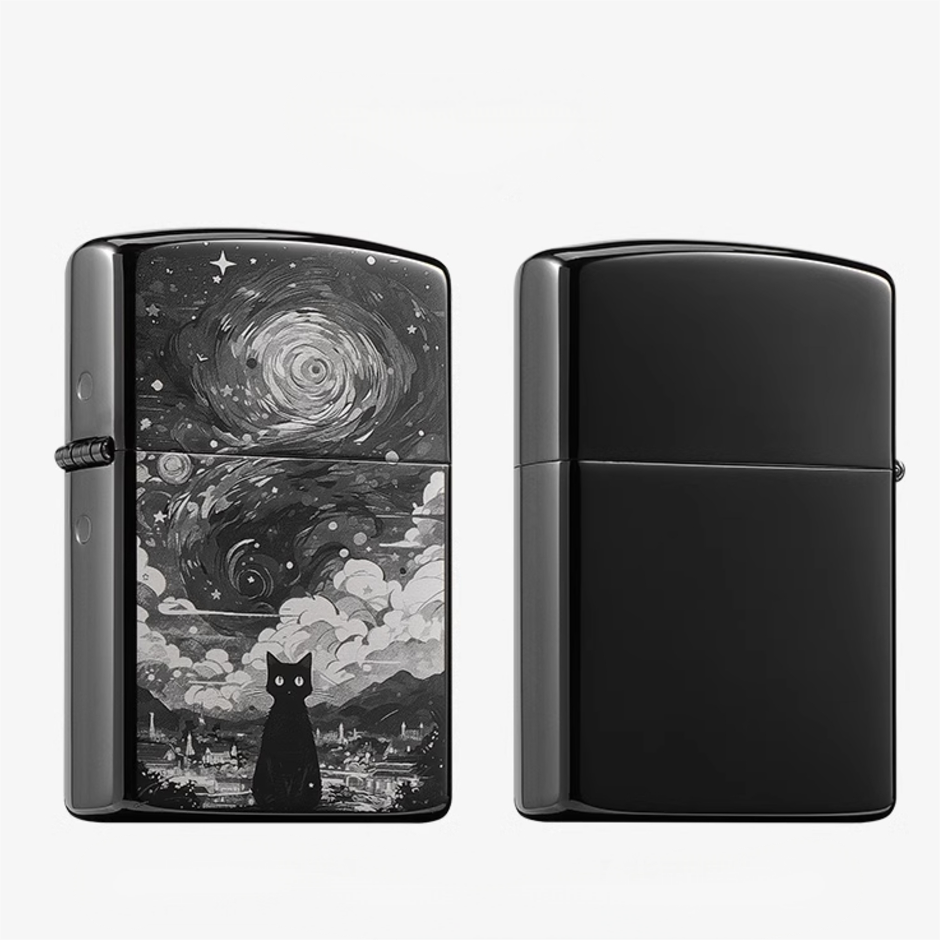 Starry Night Black Cat Flint Lighters