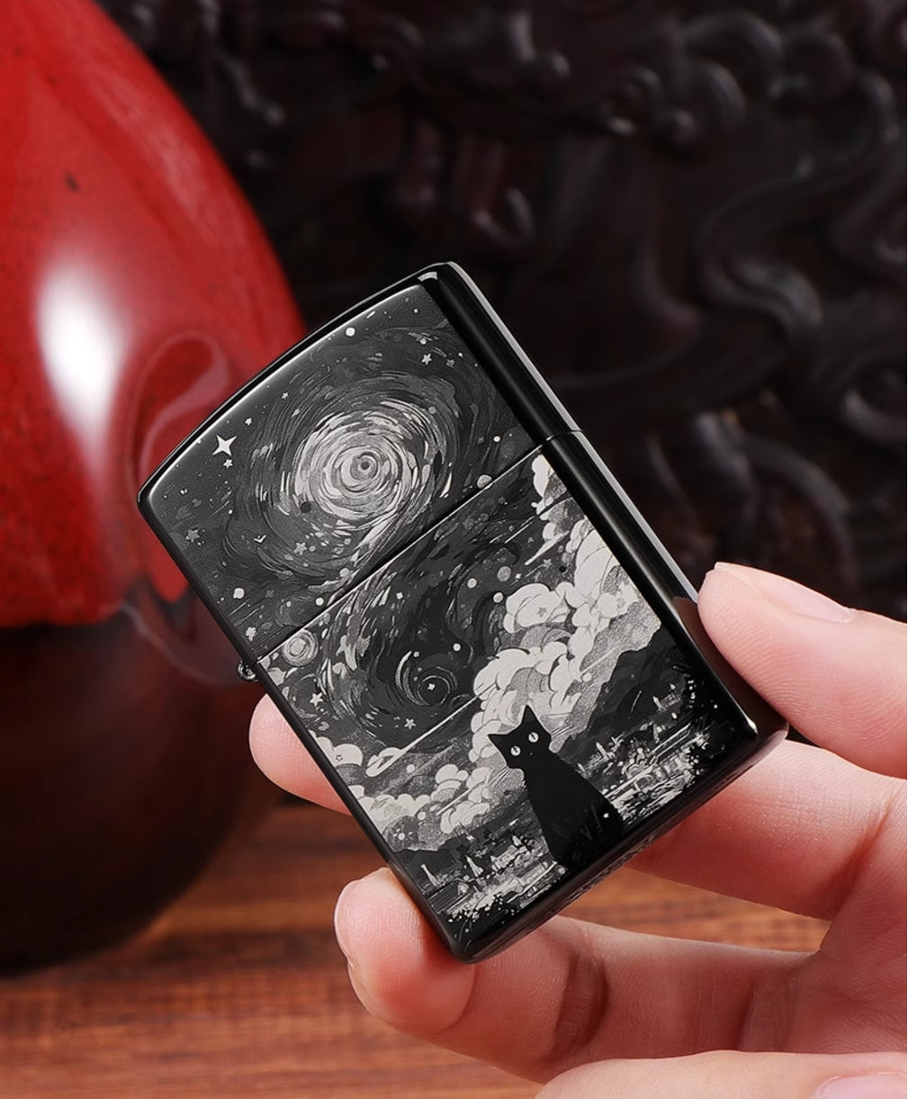 Starry Night Black Cat Flint Lighters