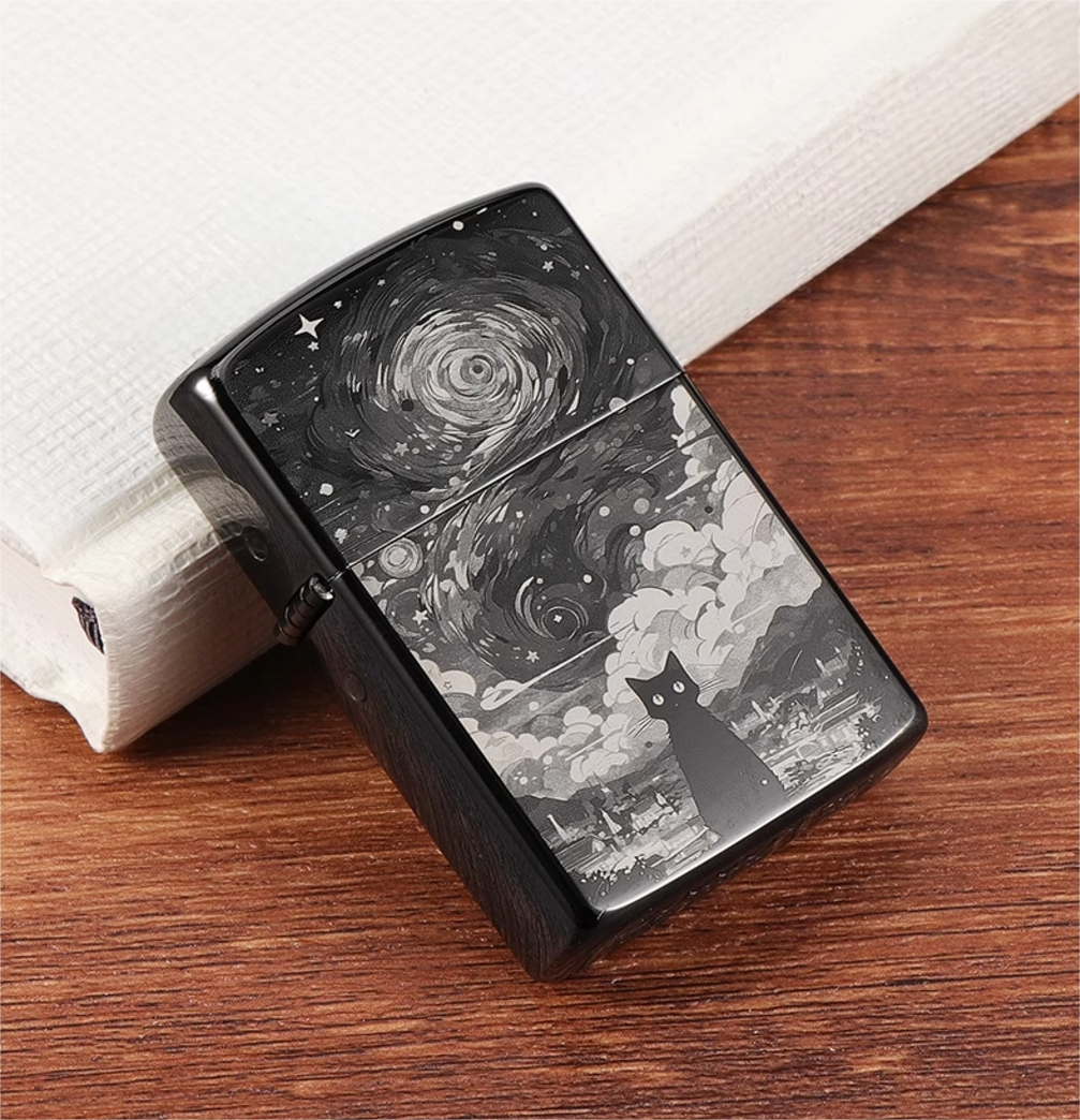 Starry Night Black Cat Flint Lighters
