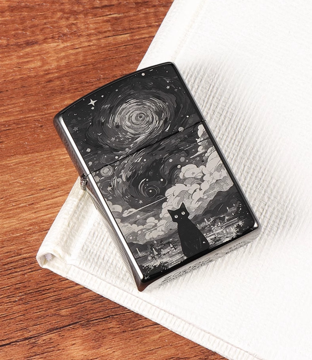 Starry Night Black Cat Flint Lighters