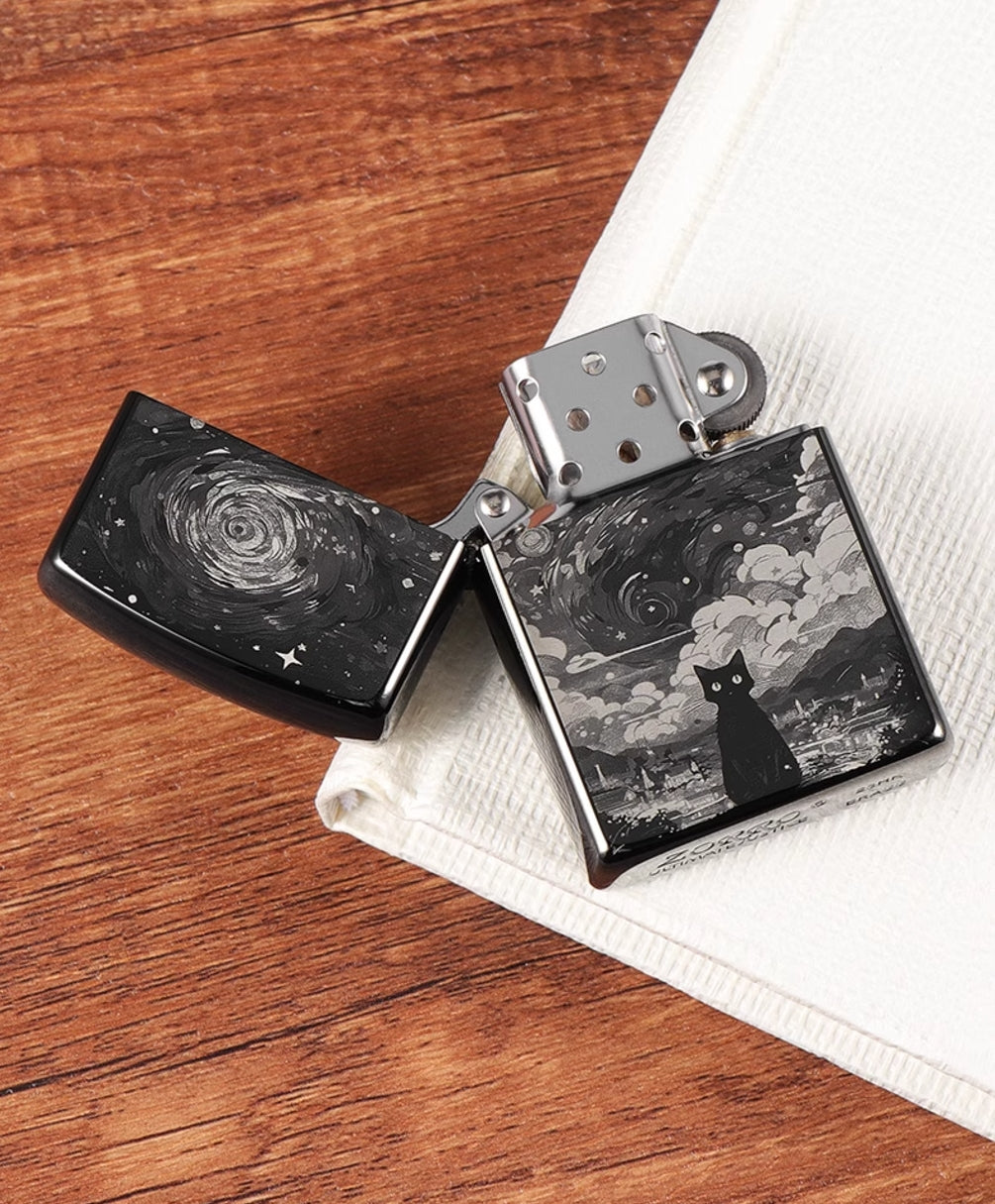 Starry Night Black Cat Flint Lighters